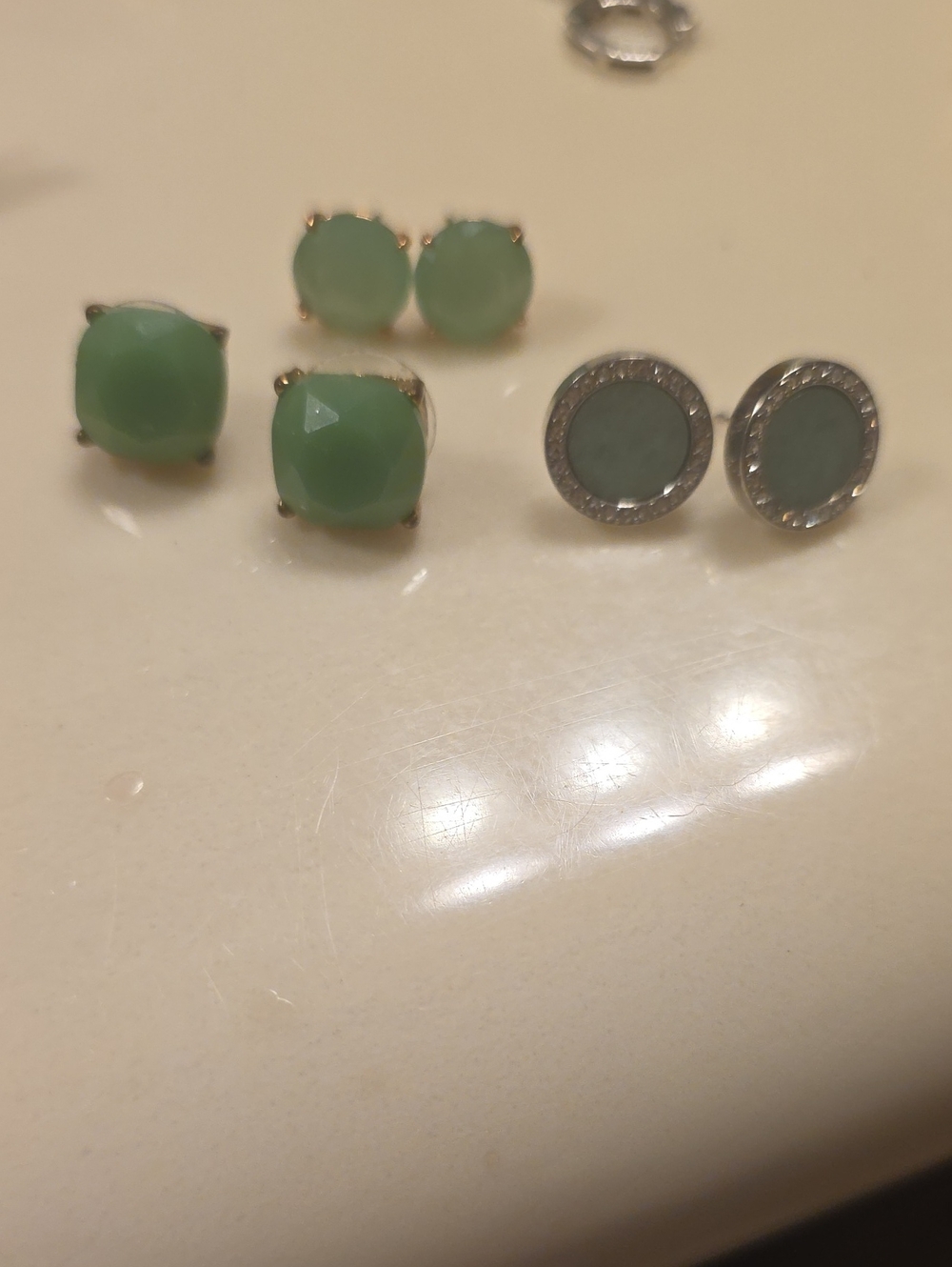 Green Stone Pierced Stud Earrings - Women Jewelry